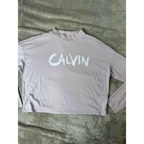 Calvin Klein Performance Brushed Logo Long Sleeve TShirt Crop Pink Top Large - Picture 4 of 12